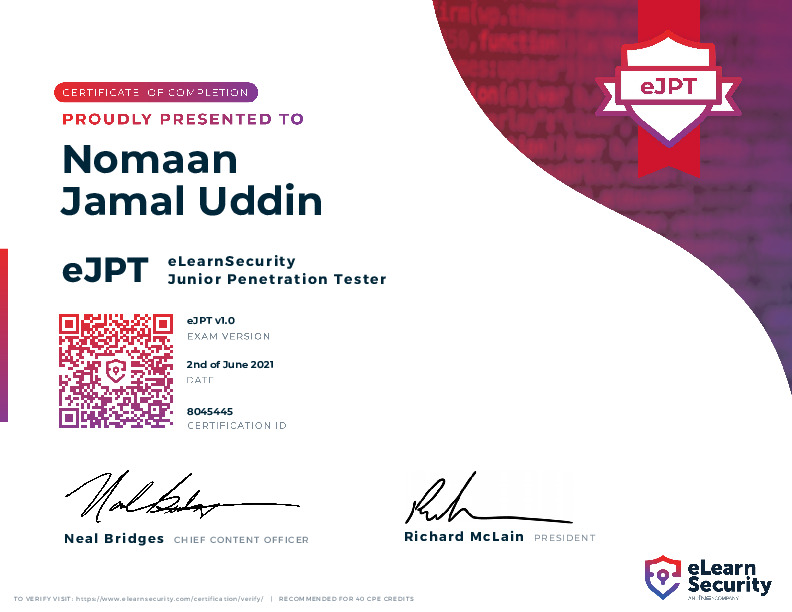 eJPT certificate