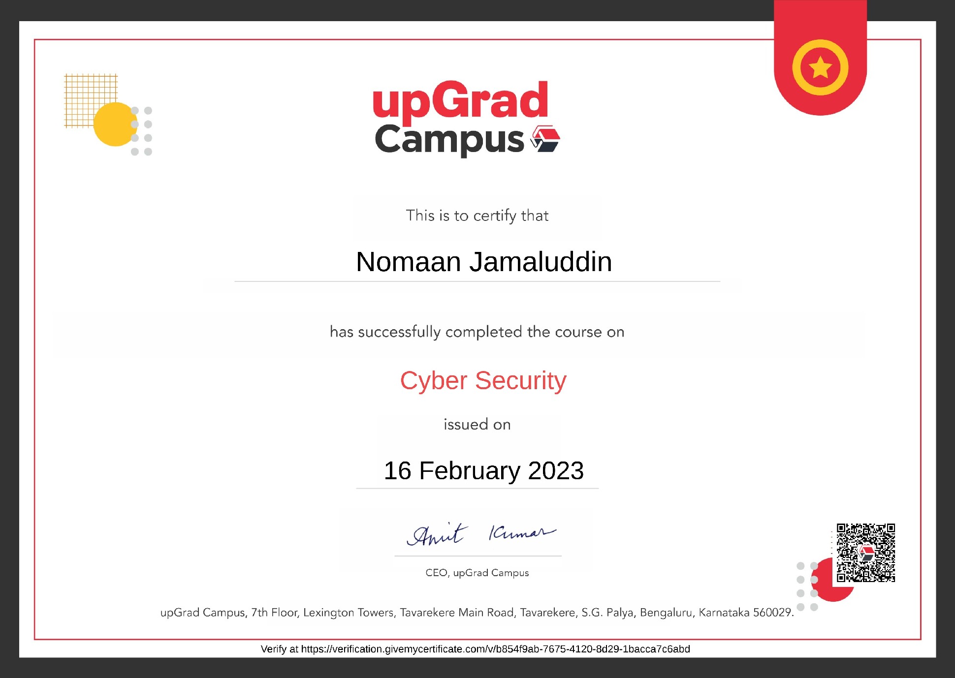 Cyber Security certificate